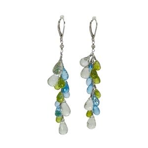 Hand Made Sterling silver prasiolite peridot & blue topaz earrings - GM199